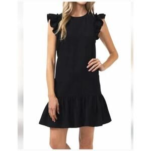 CeCe Black Flutter Sleeve Ruffle Casual Classic Mini Dress Small